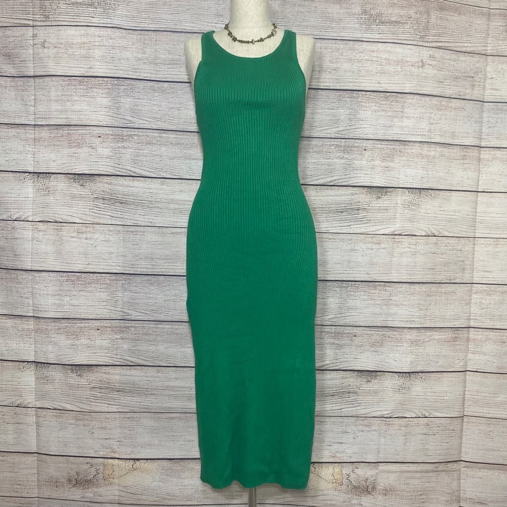 Green Ribbed Midi Dress